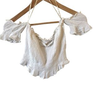 White Ruffled Off-Shoulder Crop Top